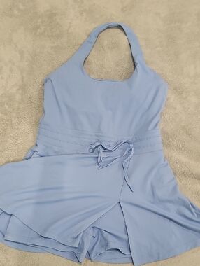 Light Blue Halter Romper with Waist Tie